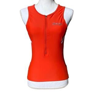 Women's Performance Triathlon Cycling Tank Size Medium Orange White Zoot 1/2 zip